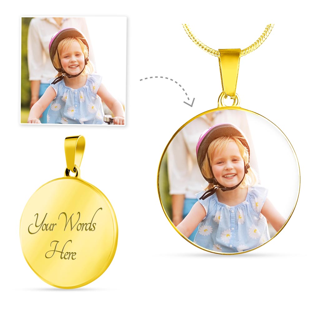 Custom Photo Circle Necklace with Engraving, Personalized Picture Pendant, Memory Keepsake Gift for Women & Men