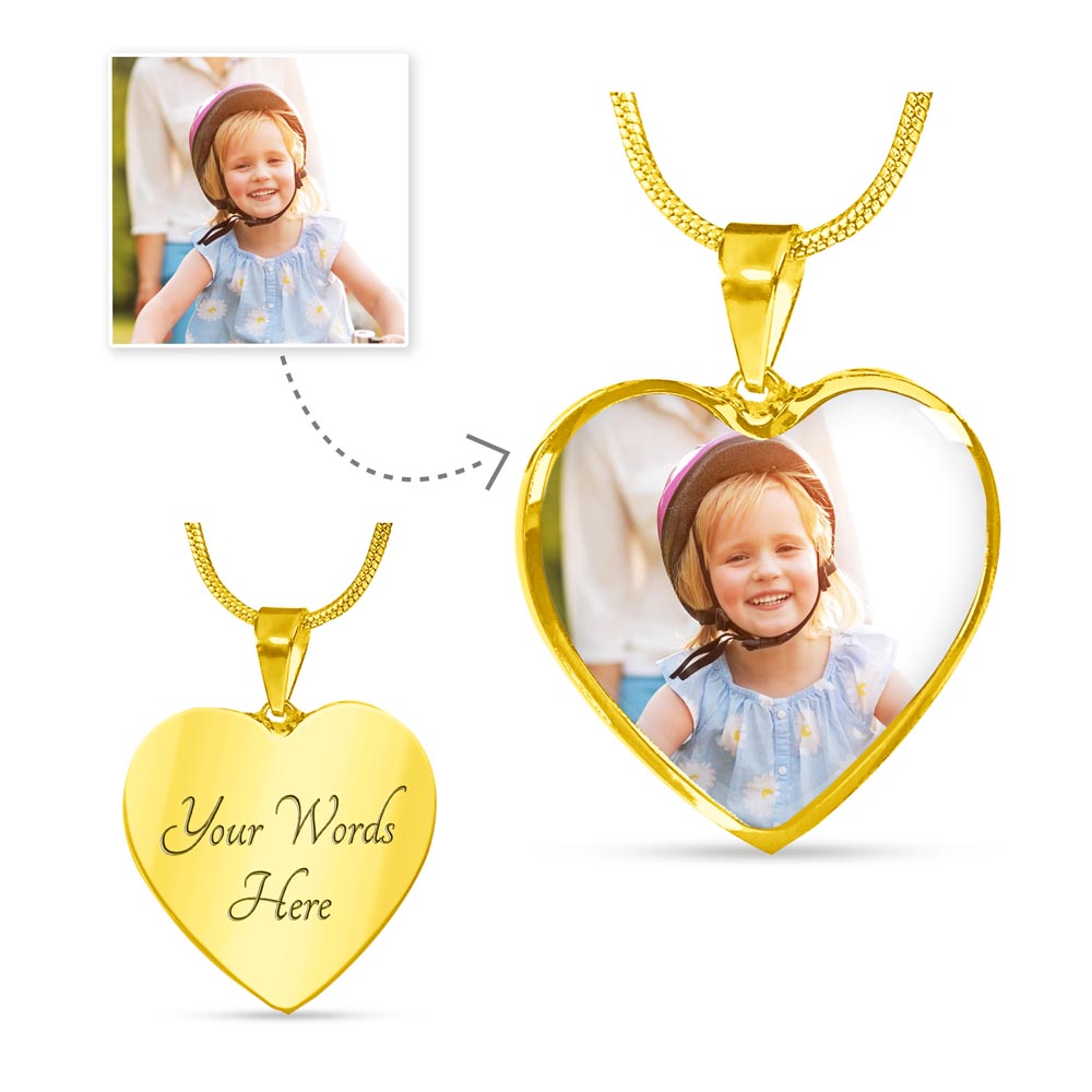 Custom Photo Heart Necklace with Engraving – Personalized Gift for Her, Memorial, Anniversary, Birthday